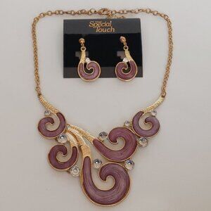 Vintage Lavender Swirl Necklace and Earrings Set BNWT That Special Touch Gold